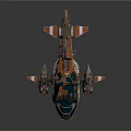 Futuristic Sci Fi Aircraft With Orange White Paint Intricate Patterns And Transparent Green Canopy