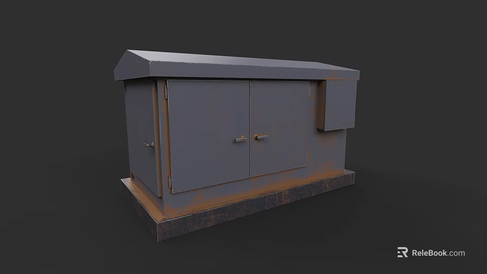 Gray Metal Office Appliance Cabinet With Double Doors Rusty Surface And Base Stand 3d model 
