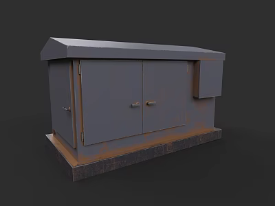 Gray Metal Office Appliance Cabinet With Double Doors Rusty Surface And Base Stand 3d model