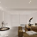Modern Clothing Store With White Walls Metal Racks Hanging Clothes Pink Sofa And Arched Shelf