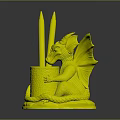 Golden Dragon Shaped Pencil Holder With Red Green Yellow Pencils And White Patterned Base