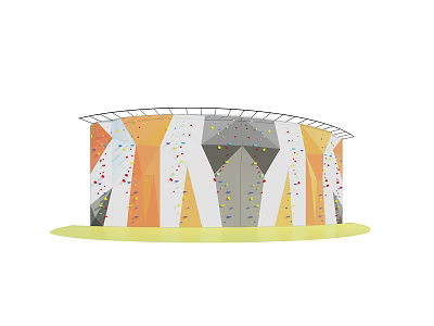 Colorful Climbing Wall Play Equipment With Curved Frame Colorful Holds And Green Ground 3d model