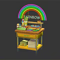 Rainbow Themed Yellow Toy Play Table with Toy Food Cup and Colorful Decorations