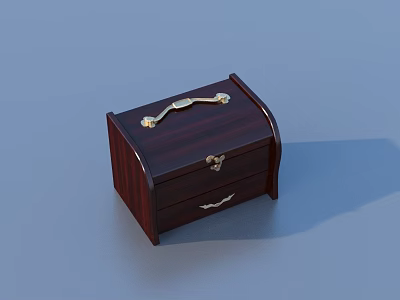 Wooden Jewelry Box With Gold Handle Lock And Drawer For Home Storage 3d model