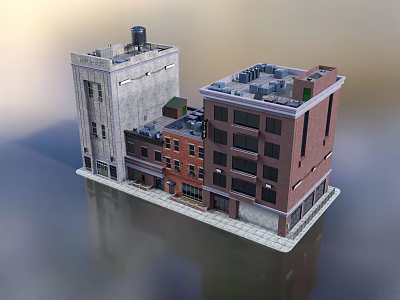 Detached Villa Multi story Urban Design With Red Brick Gray Facade And Roof Equipment 3d model