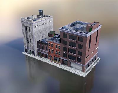 Detached Villa Multi story Urban Design With Red Brick Gray Facade And Roof Equipment 3d model