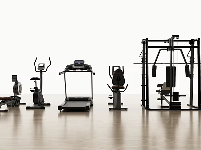 Home Gym Fitness Equipment Collection With Treadmill Elliptical And Strength Training Machines 3d model