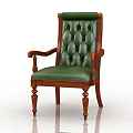 Classic Green Leather Leisure Chair With Wooden Armrests Legs And Tufted Back