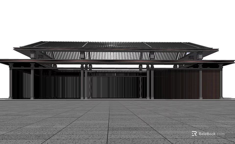 Modern Pergola With Lattice Roof And Wooden Columns In Open Area 3d model 