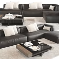 Black Leather Sectional Sofa With White Cushions And Coffee Table Decor 3d model