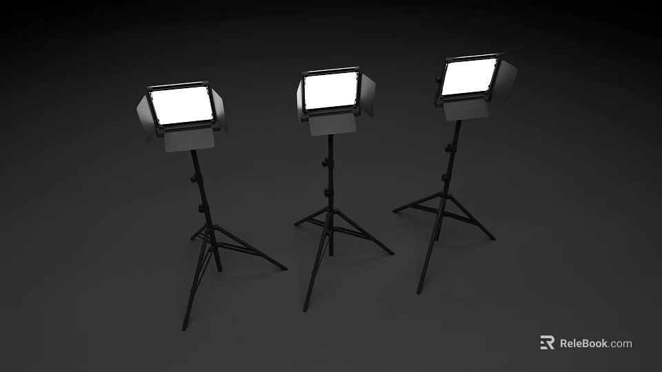 Three Studio Photography Lights with Adjustable Tripod Stands and Bright Panels 3d model