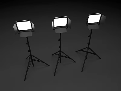 Three Studio Photography Lights with Adjustable Tripod Stands and Bright Panels 3d model