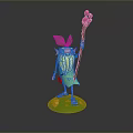 Cute Gnome Game Movie Character With Green Leaf Headpiece Long Beard And Red Berry Staff