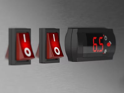 Modern Switch Panel with Red Switches White Indicators and Black Digital Display Showing 65 3d model