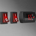 Modern Switch Panel with Red Switches White Indicators and Black Digital Display Showing 65 3d model