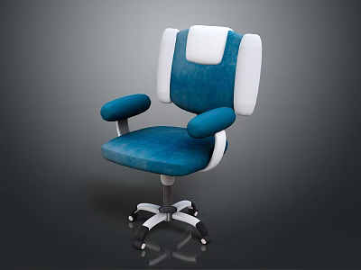 Stylish Blue And White Leisure Chair With Armrests And Wheeled Base 3d model