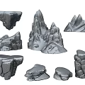 Various 3D Snowy Rock Models With Different Mountain And Stone Structures