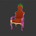 Luxurious Red Upholstered Chair With Golden Carved Frame And Ornate Details