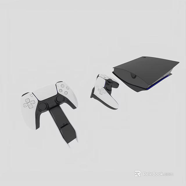 Sleek Entertainment Gaming Console With Dual Wireless Controllers And Charging Dock 3d model 