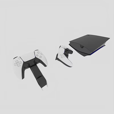 Sleek Entertainment Gaming Console With Dual Wireless Controllers And Charging Dock 3d model