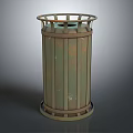 Rustic Metal Trash Can With Cylindrical Body And Top Ring Frame