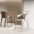 Modern Leisure Chairs Brown and White Leather Curved Backrest Wooden Legs Minimalist Interior