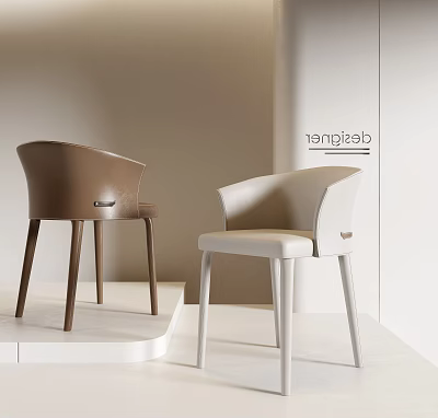 Modern Leisure Chairs Brown and White Leather Curved Backrest Wooden Legs Minimalist Interior 3d model