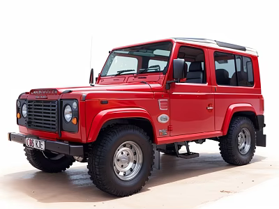 Red Land Rover Defender Classic Off Road Vehicle With Black Tires And Roof Rack 3d model
