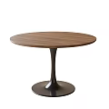 Round Walnut Wooden Dining Table With Black Metal Base Modern Design 3d model