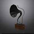 Vintage Phonograph Interior Decor With Horn Wooden Base And Metal Components