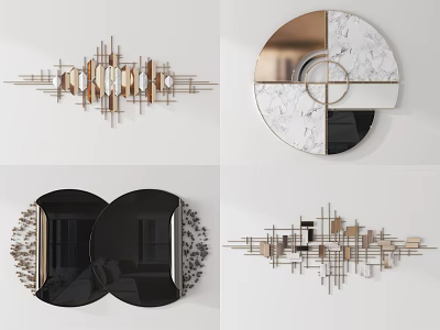 Modern Wall Decor With Geometric Metal Marble Mirror Circular Linear Designs 3d model