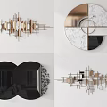 Modern Wall Decor With Geometric Metal Marble Mirror Circular Linear Designs