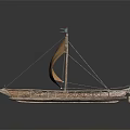 Traditional Wooden Boat With Yellow Sail Green Flag And Bamboo Planks Structure