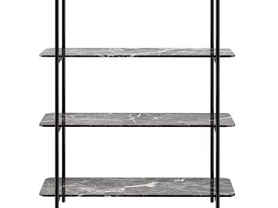 Three Tier Modern Display Shelf With Black Metal Frame And Grey Marble Shelves 3d model