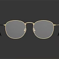 Stylish Gold Frame Eyeglasses With Black Temples On Reflective Shiny Surface 3d model
