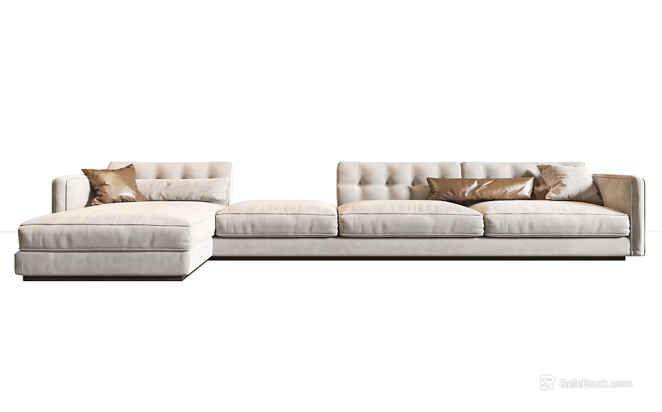 Modern Sectional Sofa With Tufted Back Fabric Upholstery And Decorative Pillows 3d model