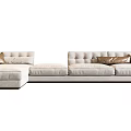 Modern Sectional Sofa With Tufted Back Fabric Upholstery And Decorative Pillows 3d model