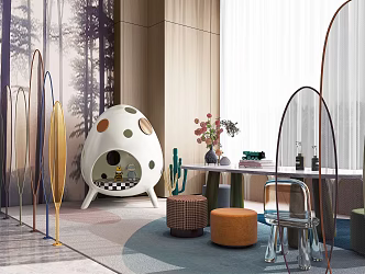 Modern Casual Sofa Combination Eggshell Sofa Table and Chair Combination 3d model