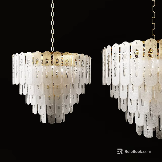 Modern White Transparent Sheet Like Chandelier With Metallic Frame Hanging Design 3d model 