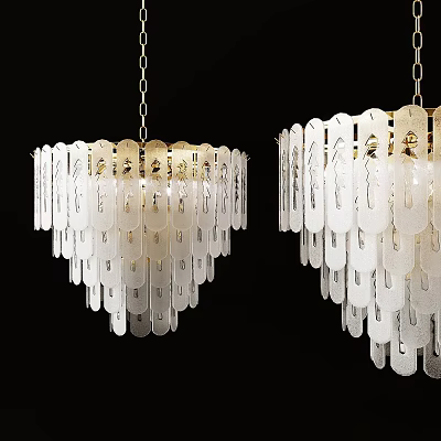 Modern White Transparent Sheet Like Chandelier With Metallic Frame Hanging Design 3d model