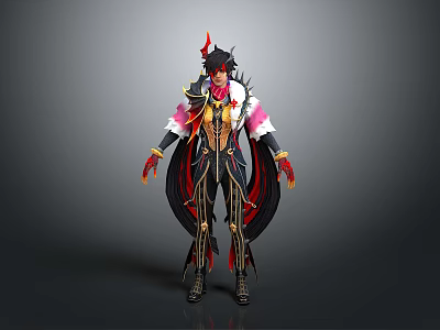 Fantasy Character Design Featuring Red Horns Black Gold Outfit Red Gloves And Boots 3d model