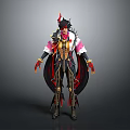 Fantasy Character Design Featuring Red Horns Black Gold Outfit Red Gloves And Boots