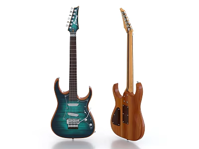 Two Electric Guitars With Blue Gradient And Natural Wood Body Finishes Design 3d model