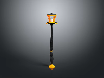 Architectural Street Lamp Design With Black Pole Yellow Base And Orange Lampshade Decorative Spherical Details 3d model