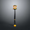 Architectural Street Lamp Design With Black Pole Yellow Base And Orange Lampshade Decorative Spherical Details