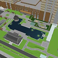 Modern Urban Building Complex Featuring High Rise Structures Central Plaza And Green Spaces