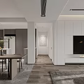 Modern Living Dining Room Interior Design With White Walls Gray Sofa And Wooden Flooring