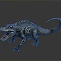 Realistic 3D Mythical Reptile Model With Open Mouth Yellow Eyes Spiked Back and Spotted Skin