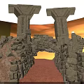 Ancient Stone Architecture With Twin Pillars Archway And Red Sandy Path