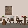 Modern Negotiation Table and Chairs Featuring Wooden Frame White Backrest and Decorative Items in Interior